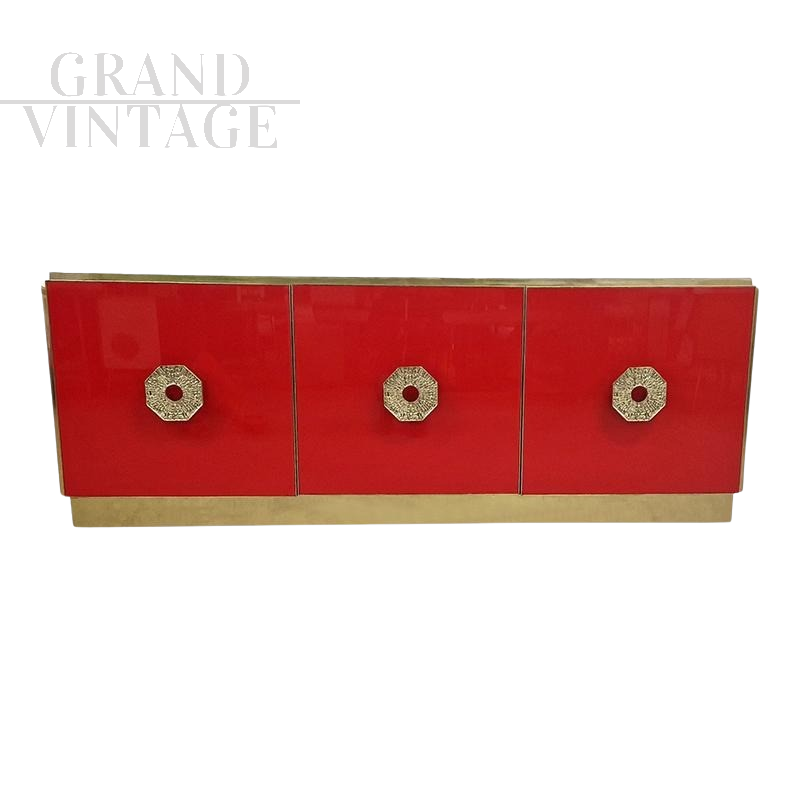 Credenza design in vetro di Murano rosso, anni '80                           