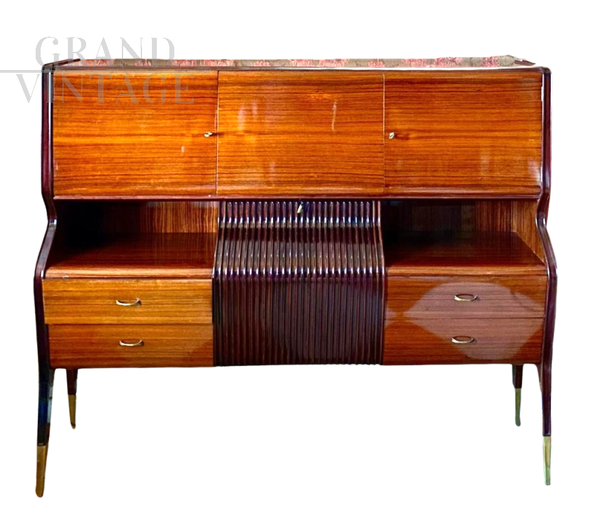 Credenza design di Osvaldo Borsani in palissandro e mogano                            