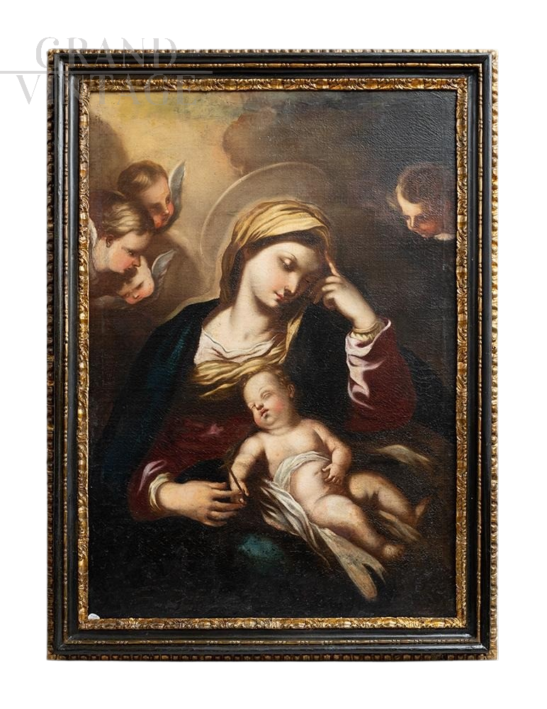 Francesco Solimena - Dipinto antico raffigurante Madonna col Bambino                            