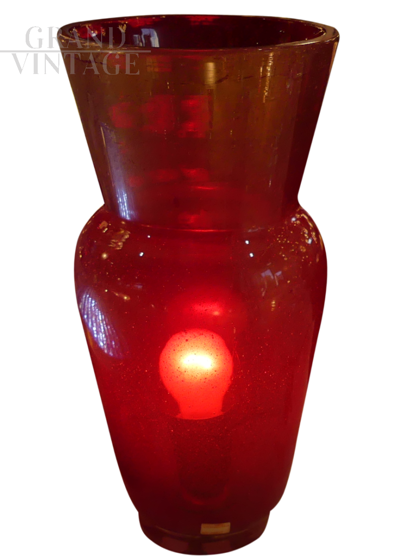 Lampada a vaso rosso Seguso in Vetro di Murano