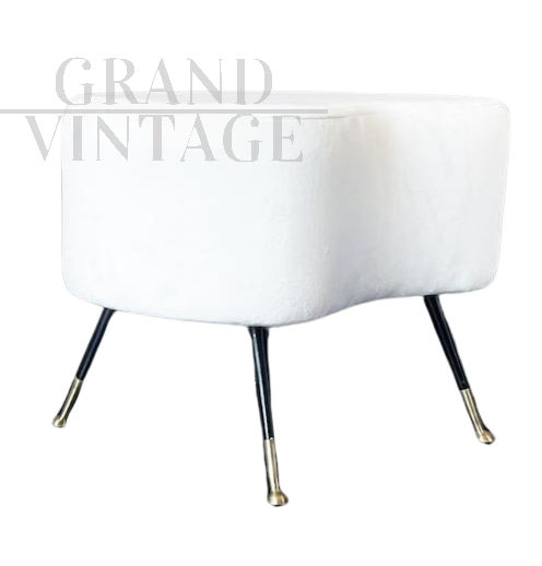 Pouf vintage in velluto bianco, anni '70                            