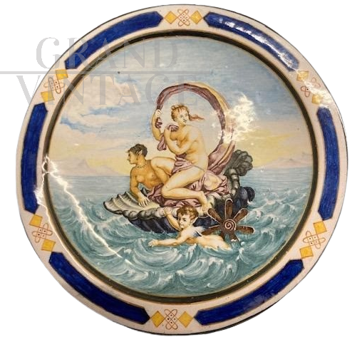 Raro piatto antico Ginori Jafet Torelli del 1870 in maiolica                            