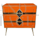 Art deco style bedside cabinet in orange glass with geometries