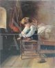 Silvio Rotta - painting depicting a child tying a shoe, 19th century