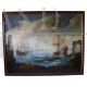 Antique painting of a coastal scene with galleons, 18th century