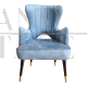 Art deco style armchair in light blue velvet