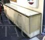 Grande credenza vintage rivestita in tessuto, vetro e ottone                            