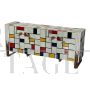 Credenza in vetro stile Mondrian con maniglie a forma di pesce