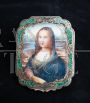 Scatola portacipria in argento con coperchio dipinto con  la Gioconda