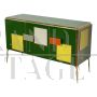 Credenza a tre ante rivestita in vetro multicolore                            