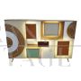 Credenza design illuminata in vetro colorato e bamboo