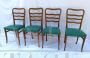 Set di 4 sedie anni '50 in legno di castagno e skai verde