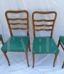 Set di 4 sedie anni '50 in legno di castagno e skai verde