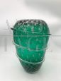 Vaso in vetro di Murano verde con argento attribuito a Seguso, 1980                            