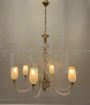 Lampadario attr. Seguso in vetro di Murano sabbiato a 6 braccia                            