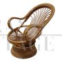 Poltrona vintage basculante e girevole in bamboo e rattan