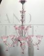 Lampadario Rezzonico di A.V.E.M. in vetro di Murano rosa, anni '60                            