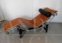 Chaise longue di ispirazione Bauhaus in pelle marrone cognac, anni '80                            