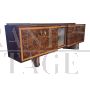 Grande credenza madia art déco in radica con specchio centrale