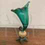 Cornucopia in vetro artistico verde smeraldo con polvere d'oro, anni '50                            