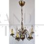 Lampadario vintage a sei luci in ottone e bronzo