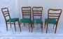 Set di 4 sedie anni '50 in legno di castagno e skai verde