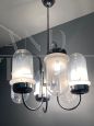 Lampadario vintage in vetro di Murano e metallo cromato a 6 luci, anni '70                            