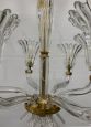 Lampadario Seguso in vetro di Murano trasparente e ottone                            