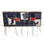 Credenza a 3 ante in vetro nero e cavallino bianco e nero                            