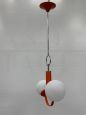 Lampadario pendente arancione attr. Stilnovo                            