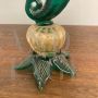 Cornucopia in vetro artistico verde smeraldo con polvere d'oro, anni '50