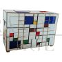 Comò in vetro di Murano multicolore stile Mondrian con 4 cassetti