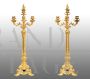 Coppia di candelabri flambeaux antichi Carlo X Francese in bronzo dorato                            