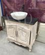 Toilette mobile da bagno vintage in stile Luigi XV in legno laccato shabby