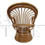 Poltrona vintage basculante e girevole in bamboo e rattan