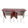 Credenza design a 4 ante in vetro rosso bordeaux e specchio