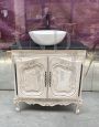 Toilette mobile da bagno vintage in stile Luigi XV in legno laccato shabby