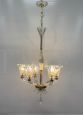Lampadario Seguso in vetro di Murano trasparente e ottone                            