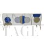 Credenza illuminata in vetro bianco con cerchi blu