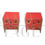 Coppia di comodini in vetro rosso e ottone
