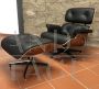 Poltrona lounge Eames in pelle nera con certificato di autenticità                            