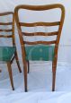 Set di 4 sedie anni '50 in legno di castagno e skai verde
