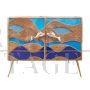 Credenza design in vetro e bamboo con motivi marini                            