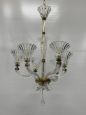 Lampadario Seguso in vetro di Murano trasparente e ottone                            