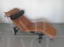 Chaise longue di ispirazione Bauhaus in pelle marrone cognac, anni '80