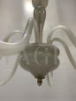 Lampadario attr. Seguso in vetro di Murano sabbiato a 6 braccia                            