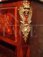 Secretaire Napoleone III con bronzi, intarsi e piano in marmo