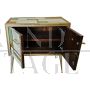 Credenza a due ante in stile vintage in vetro colorato e ottone dorato