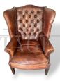 Coppia di poltrone Chesterfield in pelle marrone anni '50                            