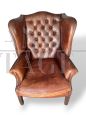 Coppia di poltrone Chesterfield in pelle marrone anni '50                            